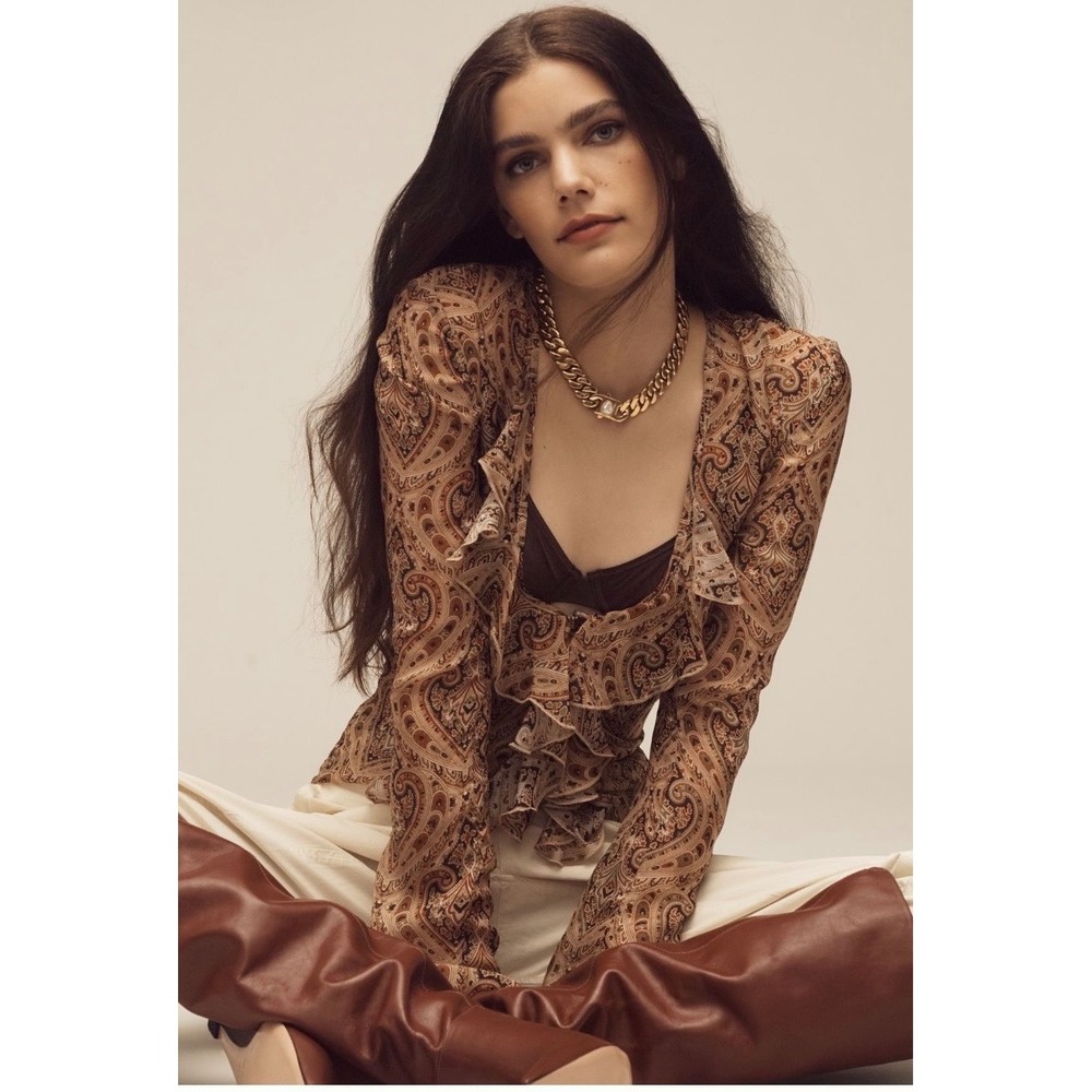 Ronny Kobo romantic paisley print v neck chiffon ruffle top
